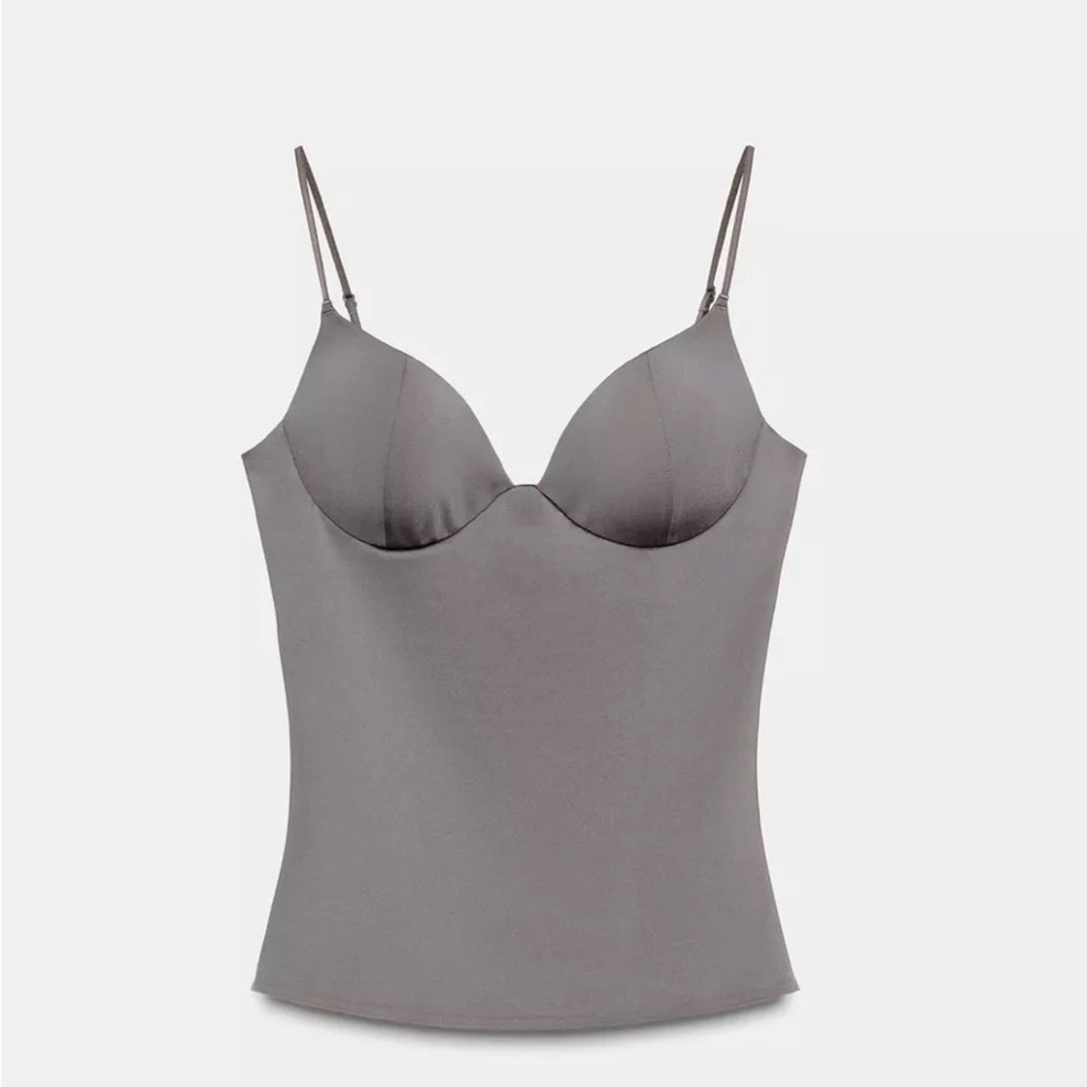 Zara Gray Spaghetti Strap Blouse